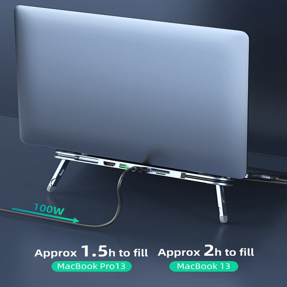 TC66 6-in-1 Laptop Stand Docking Station USB-C Hub Fast Charging Laptop Riser Folding Tablet Bracket for MacBook Pro