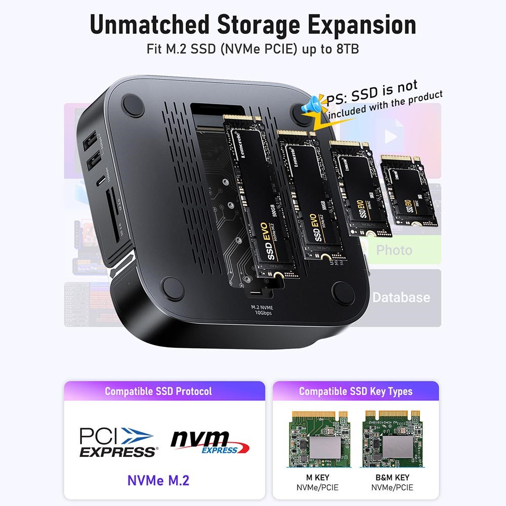 LEMORELE TC800 9-i-1 USB-C-hubb för Mac Mini M4/M4 Pro USB TF SD-kort 10 Gbps M.2 NVMe SSD-kortplats Dubbel 4K 60Hz expansionsdocka