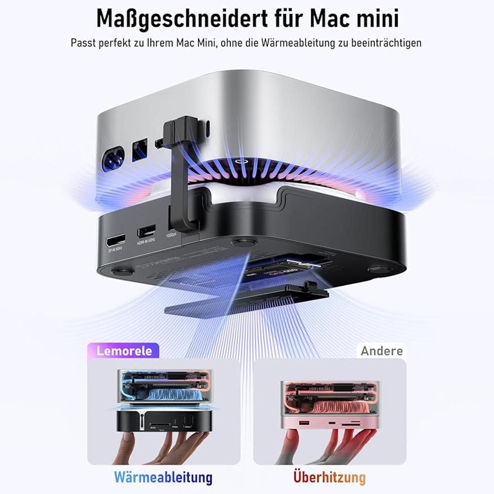 LEMORELE TC800 9-i-1 USB-C-hubb för Mac Mini M4/M4 Pro USB TF SD-kort 10 Gbps M.2 NVMe SSD-kortplats Dubbel 4K 60Hz expansionsdocka