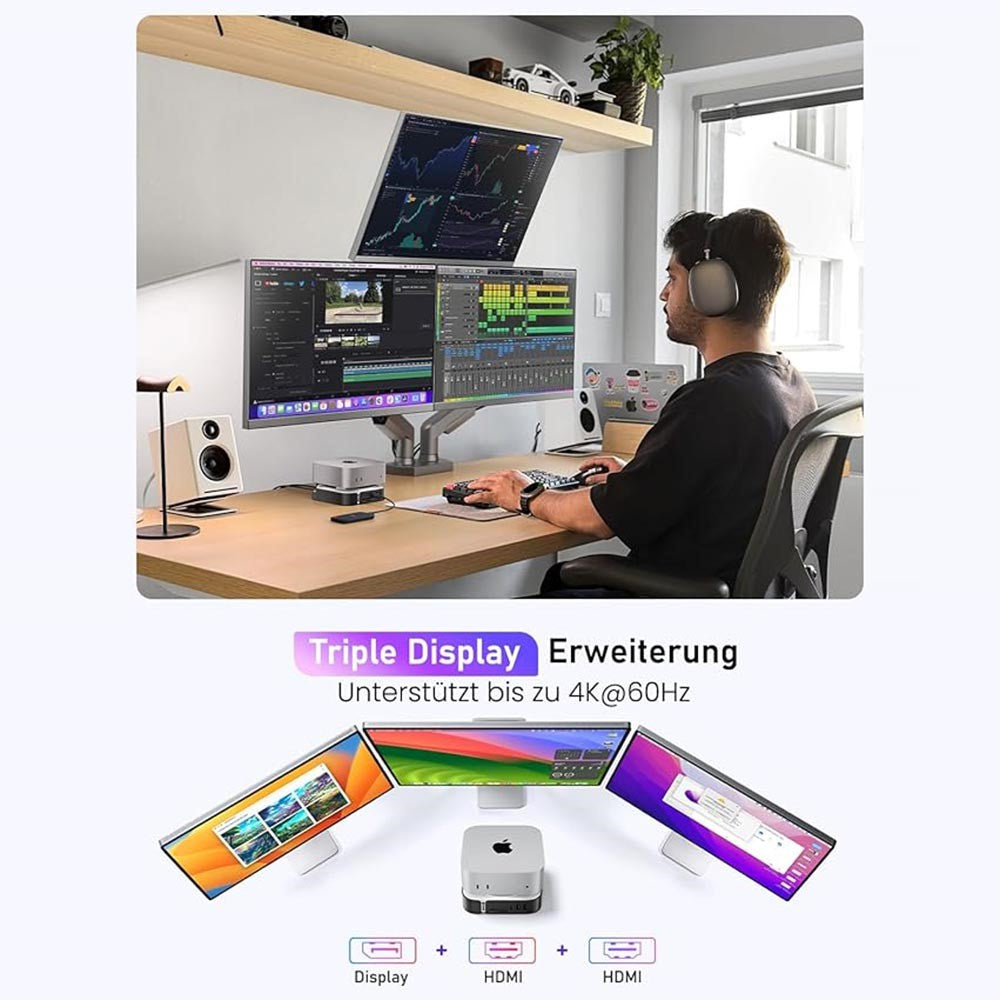 LEMORELE TC800 9-i-1 USB-C-hubb för Mac Mini M4/M4 Pro USB TF SD-kort 10 Gbps M.2 NVMe SSD-kortplats Dubbel 4K 60Hz expansionsdocka
