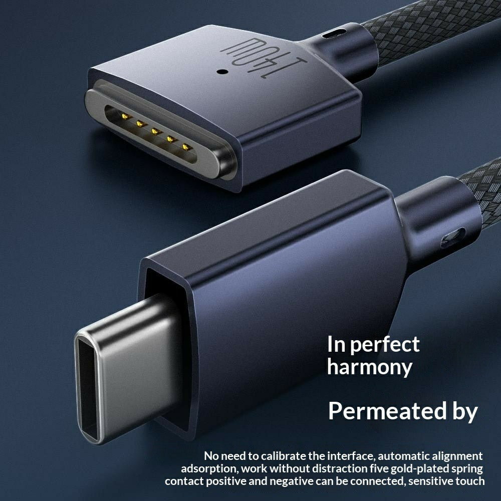 D039 2m USB-C to Compatible with MagSafe 3 Nylon Braided 140W PD Fast Charging Cable for MacBook Pro 16 Inch