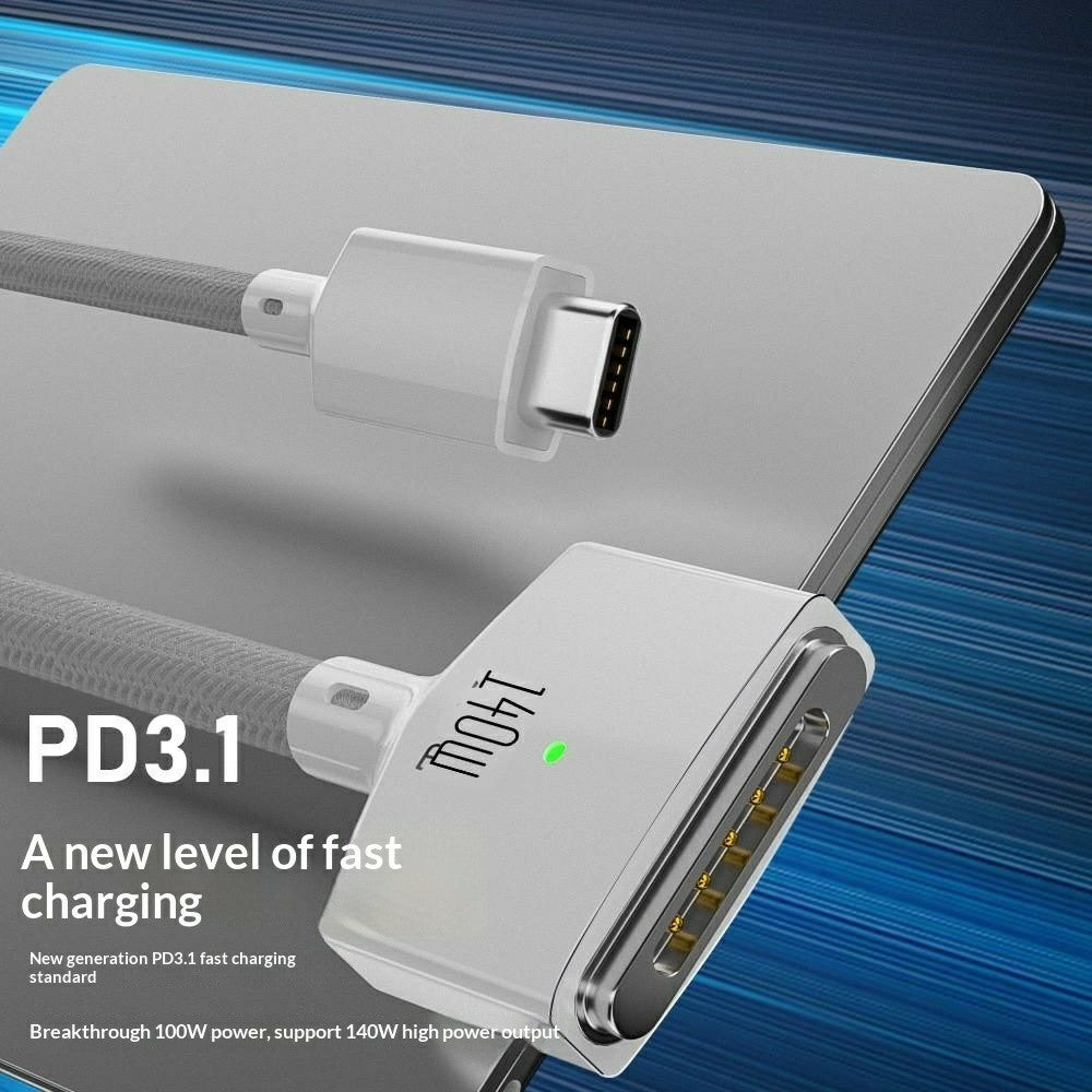 D039 2m USB-C to Compatible with MagSafe 3 Nylon Braided 140W PD Fast Charging Cable for MacBook Pro 16 Inch