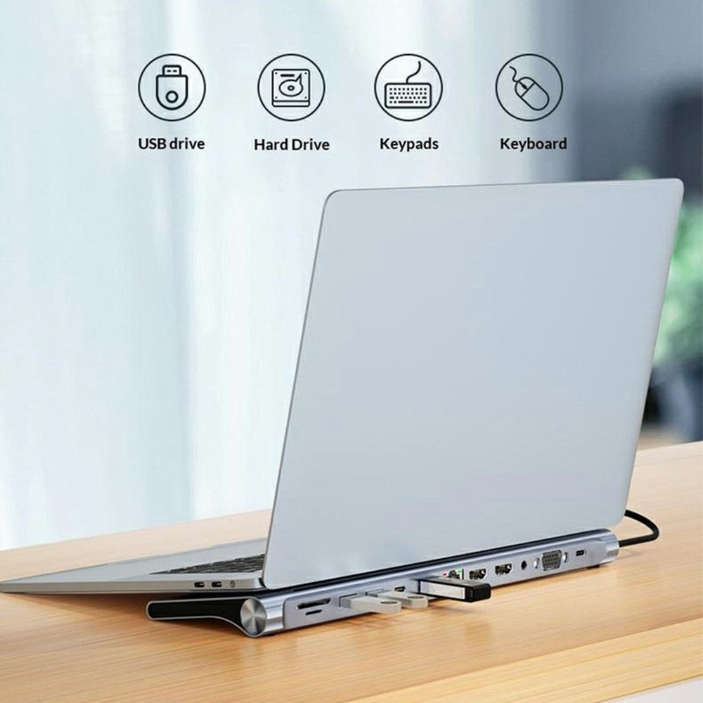 2003U2 12-in-1 Type-C Docking Station Dual HD 4K Multi-Display Hub Laptop Stand Design