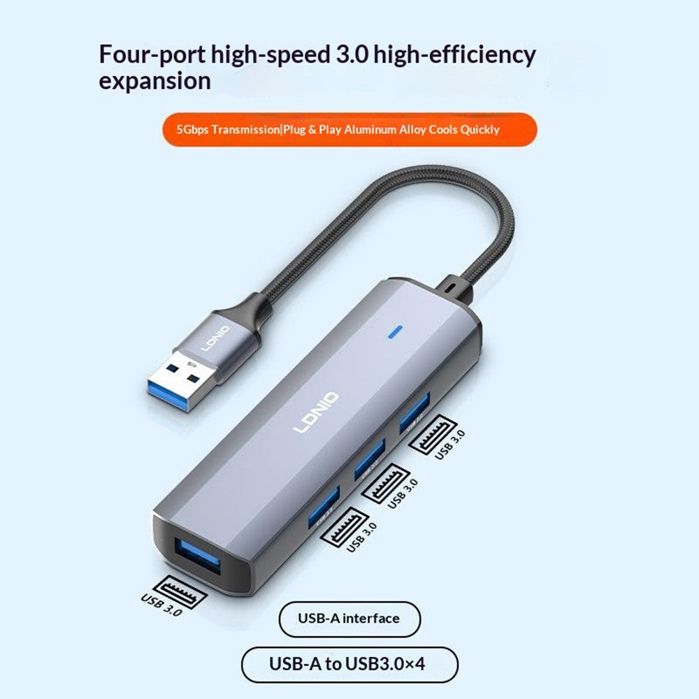 LDNIO DS-114U USB-A to 4xUSB3.0 Hub Adapter 5Gbps High Speed Aluminum Alloy Docking Station for Laptop PC