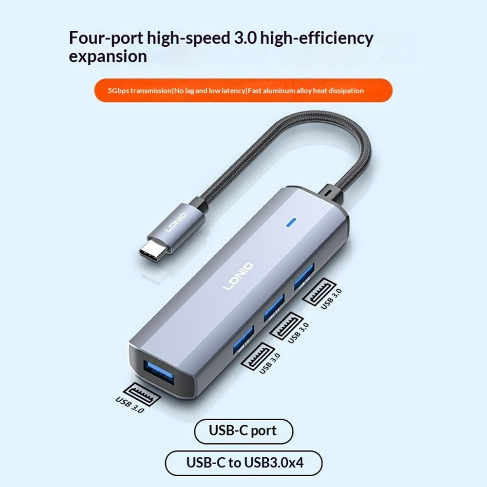 LDNIO DS-114C USB-C to 4xUSB 3.0 Hub Adapter 5Gbps High Speed Docking Station for Laptop