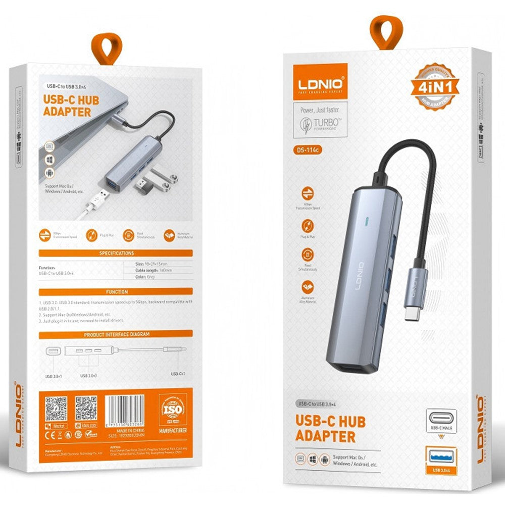 LDNIO DS-114C USB-C to 4xUSB 3.0 Hub Adapter 5Gbps High Speed Docking Station for Laptop