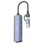 LDNIO DS-114UC USB-A + Type-C to 4-Port USB3.0 Hub 5Gbps High Speed Splitter Adapter for Laptop