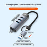 LDNIO DS-134UC USB-A + Type-C to 4-Port USB 3.0 Hub 5Gbps High Speed Data Transfer Aluminum Alloy Adapter