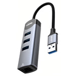 LDNIO DS-144U USB-A til 3x USB3.0-porte RJ45 Gigabit Ethernet Hub-adapter til bærbar pc