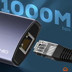 LDNIO DS-144U USB-A til 3x USB3.0-porte RJ45 Gigabit Ethernet Hub-adapter til bærbar pc