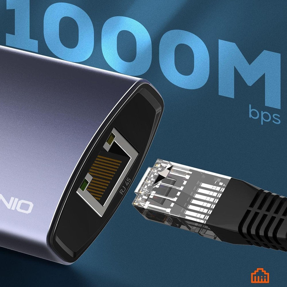 LDNIO DS-144U USB-A til 3x USB3.0-porte RJ45 Gigabit Ethernet Hub-adapter til bærbar pc