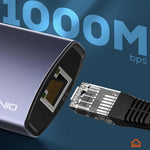LDNIO DS-144U USB-A til 3-ports USB3.0 RJ45 Gigabit Ethernet Adapter Hub med 1,2 m kabel