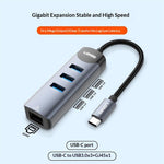 LDNIO DS-144C 4-i-1 USB-C Hub med 3 USB3.0-porte + RJ45 Gigabit Ethernet-adapter til bærbar computer