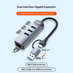 LDNIO DS-144UC USB-C + USB-A til 3-ports USB3.0 Splitter Hub RJ45 Gigabit Ethernet Adapter