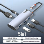 LDNIO DS-15H 5 in 1 Type-C Hub PD 100W Fast Charging 4K HD 3x USB 3.0 Docking Station