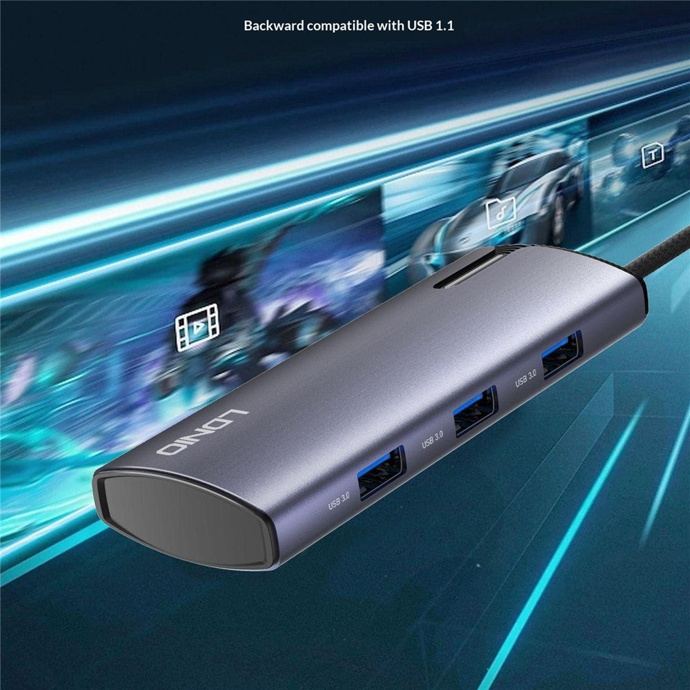 LDNIO DS-15U 5-i-1 Type-C Hub i aluminiumlegering PD 100W Hurtigopladning 4x USB 3.0 Splitteradapter