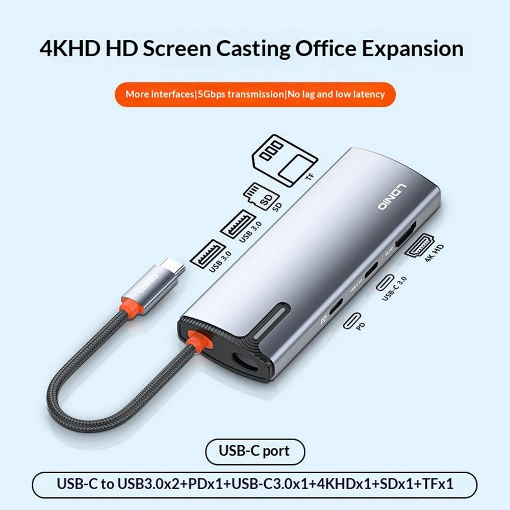 LDNIO DS-17H USB-C Hub 7 in 1 4K HD PD 100W Fast Charging USB3.0 SD TF Card Reader