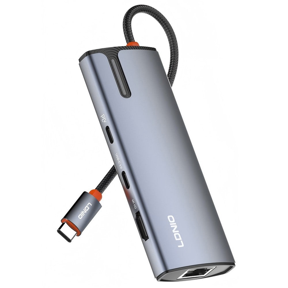 LDNIO DS-18H 8-in-1 USB-C Hub PD 100W Fast Charging 4K / 30Hz HD Gigabit Ethernet Adapter SD / TF Card Reader