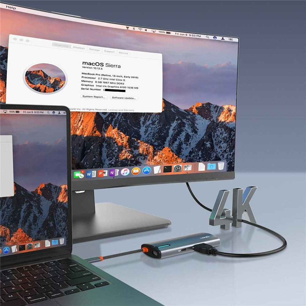 LDNIO DS-18H 8-in-1 USB-C Hub PD 100W Fast Charging 4K / 30Hz HD Gigabit Ethernet Adapter SD / TF Card Reader