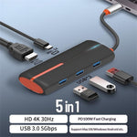 LDNIO DS-25H Type-C Hub 5-in-1 HD 4K 30Hz PD 100W Fast Charging 3 USB3.0 Splitter Adapter