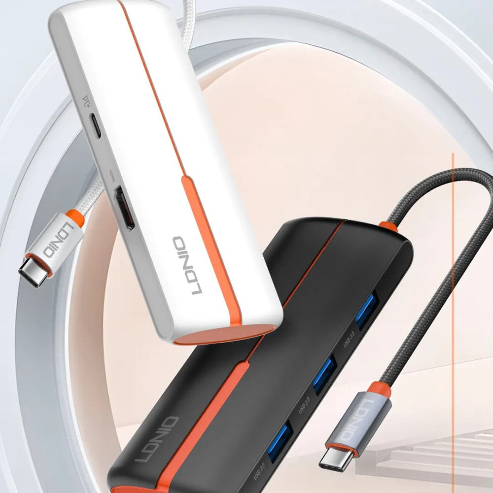 LDNIO DS-25H Type-C Hub 5-in-1 HD 4K 30Hz PD 100W Fast Charging 3 USB3.0 Splitter Adapter