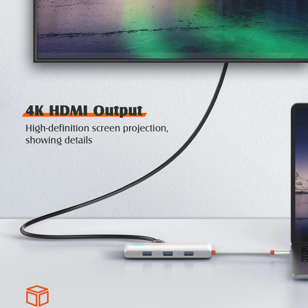 LDNIO DS-25H Type-C Hub 5-in-1 HD 4K 30Hz PD 100W Fast Charging 3 USB3.0 Splitter Adapter