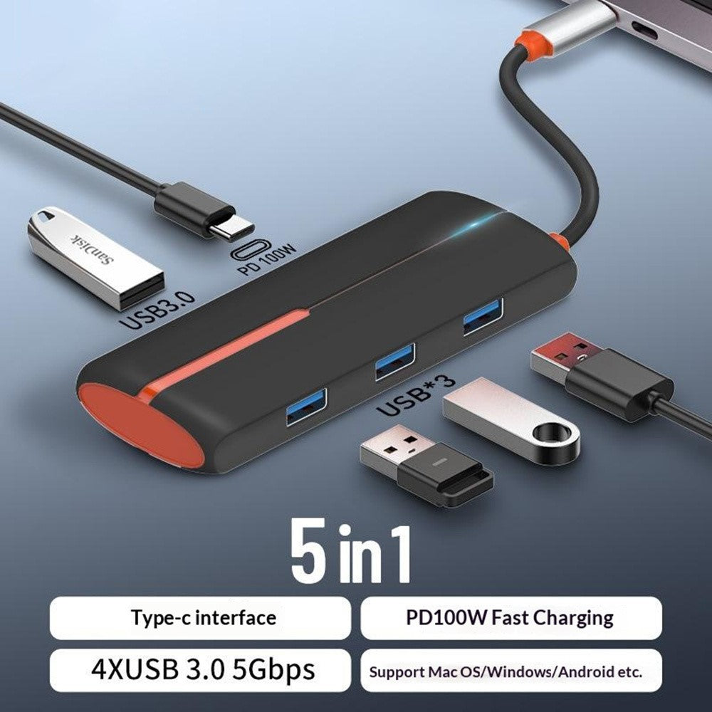 LDNIO DS-25U Type-C Hub 5 in 1 PD 100W Fast Charging 5Gbps High Speed USB 3.0 Adapter
