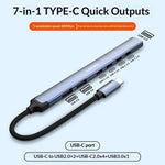 LDNIO DS-87C 7 in 1 USB-C Hub USB 3.0 + USB 2.0 Splitter Aluminum Alloy High Speed Data Transfer Adapter