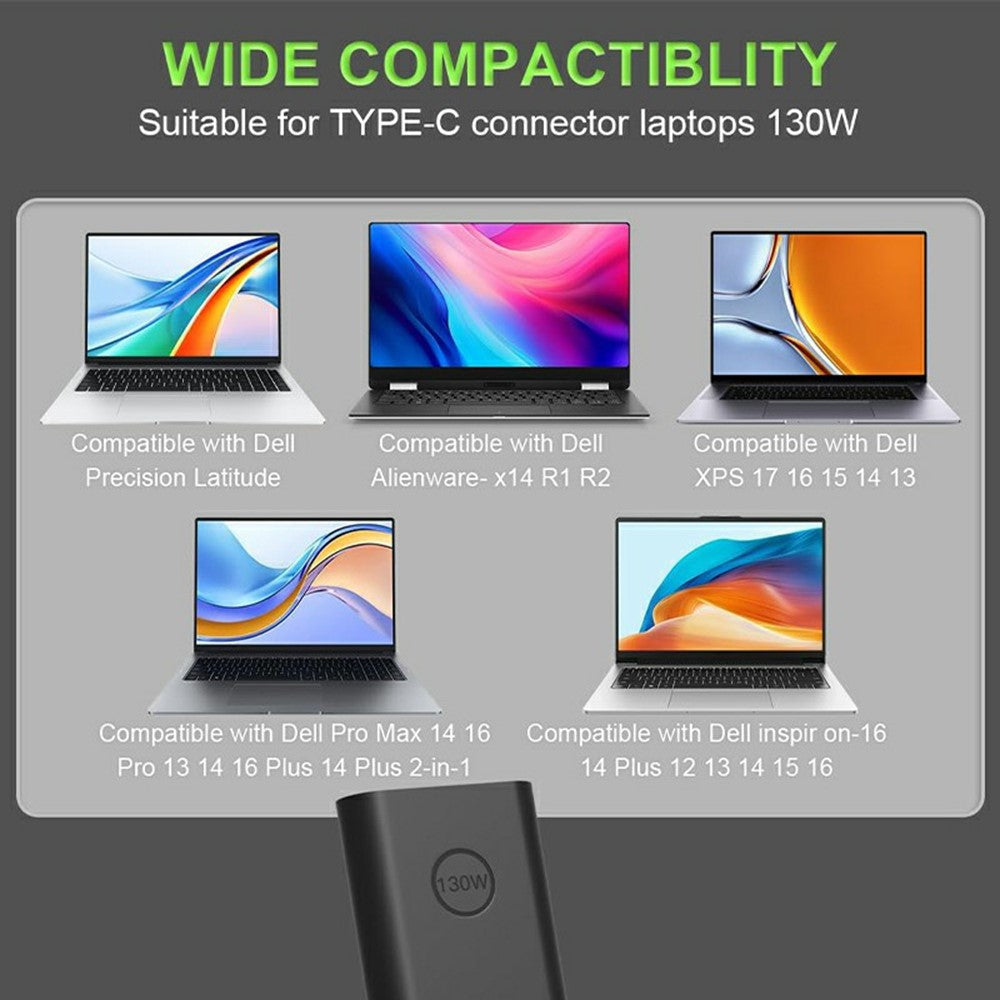 130W USB-C Strømadapter til Dell XPS 15 9500 / 9510 / XPS 17 9700 / 9720 Bærbar Oplader