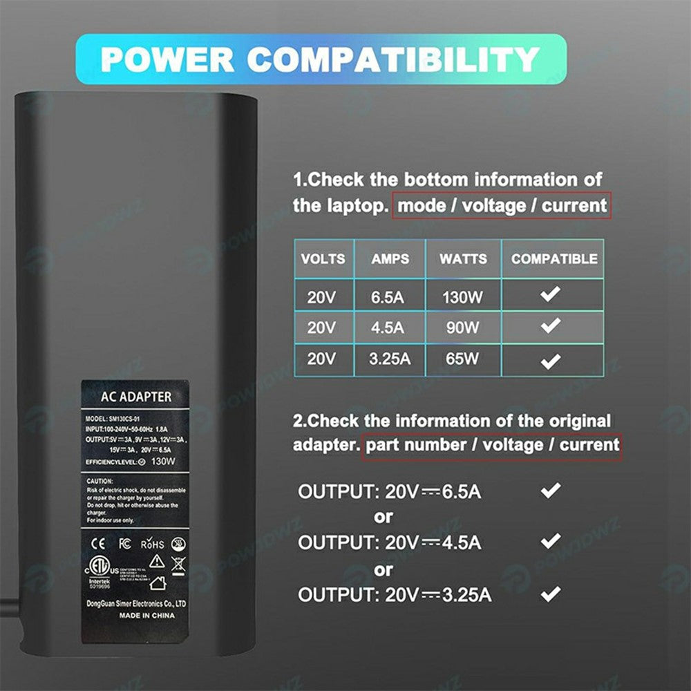 130W USB-C Strømadapter til Dell XPS 15 9500 / 9510 / XPS 17 9700 / 9720 Bærbar Oplader