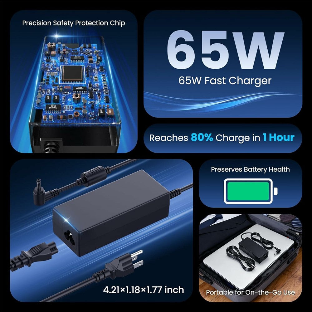 65W Laptop Charger 20V 3.25A for Lenovo IdeaPad 3 / IdeaPad 5 / Flex 5 Power Adapter 4.0x1.7mm