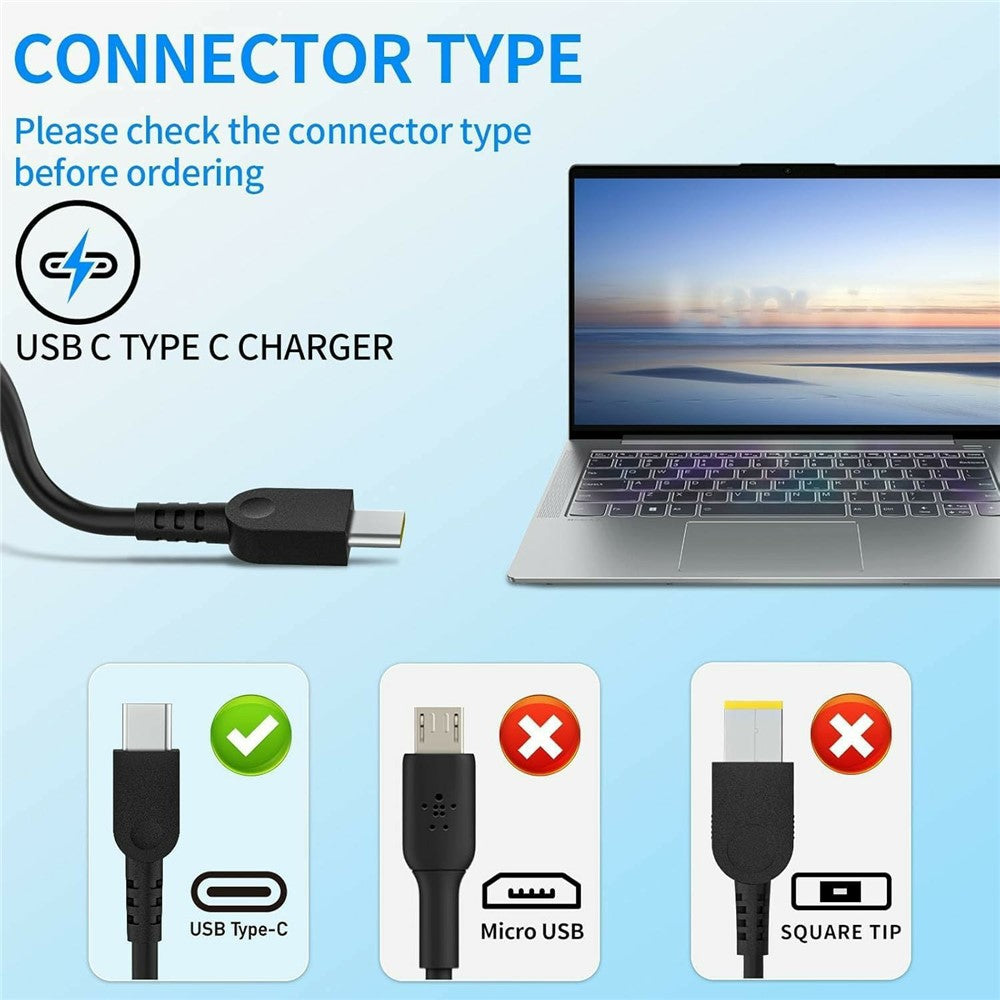 100W USB-C Laptop Charger Power Adapter for Lenovo Yoga Y9000X / 910 / IdeaPad 5 Pro 16ACH6 / ThinkBook 16p