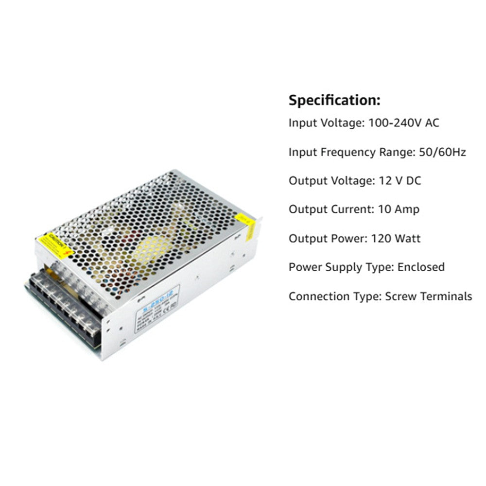 110V / 220V to DC 12V 10A 120W Converter Enclosed Switching Power Supply for CCTV Camera Security System LED Strip
