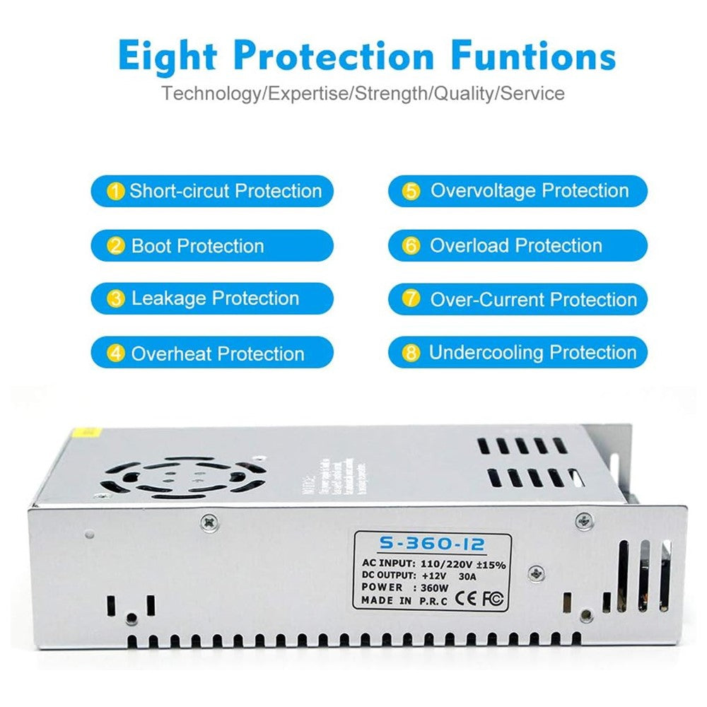 110V / 220V to DC 12V 30A 360W Converter Enclosed Switching Power Supply for CCTV Camera Security System LED Strip