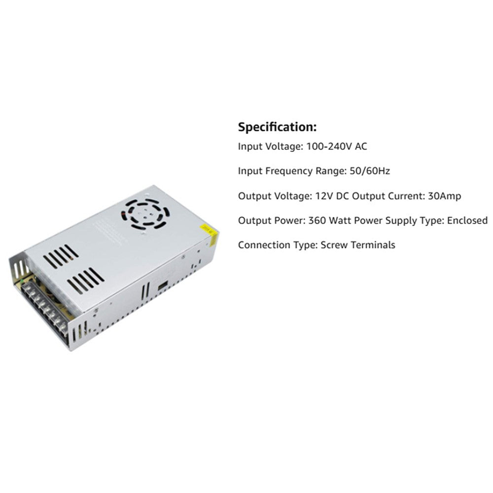110V / 220V to DC 12V 30A 360W Converter Enclosed Switching Power Supply for CCTV Camera Security System LED Strip