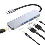 ENKAY HAT PRINCE 5-i-1 USB-C Hub Dockingstation Type-C til HD 4K Dual USB3.0 3,5 mm lydstik PD 60W Hurtig Opladning