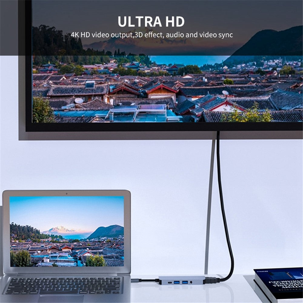 ENKAY HAT PRINCE 5-i-1 USB-C Hub Dockingstation Type-C til HD 4K Dual USB3.0 3,5 mm lydstik PD 60W Hurtig Opladning