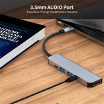ENKAY HAT PRINCE 5-i-1 USB-C Hub Dockingstation Type-C til HD 4K Dual USB3.0 3,5 mm lydstik PD 60W Hurtig Opladning