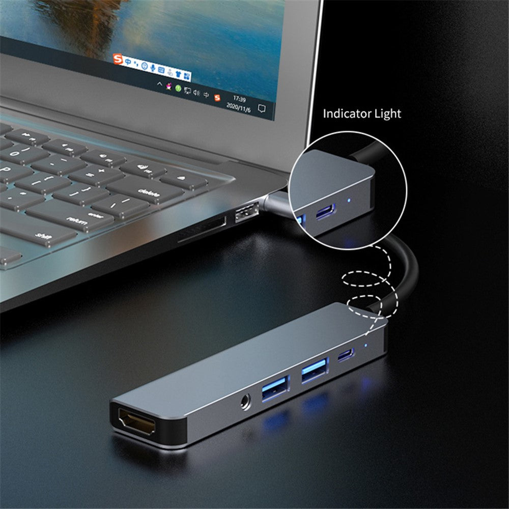 ENKAY HAT PRINCE 5-i-1 USB-C Hub Dockingstation Type-C til HD 4K Dual USB3.0 3,5 mm lydstik PD 60W Hurtig Opladning