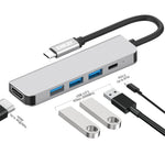 ENKAY HAT PRINCE 5-in-1 Type-C Hub to 4K HD Video Output+3xUSB3.0+PD Fast Charging USB-C Dock Station for Laptop PC