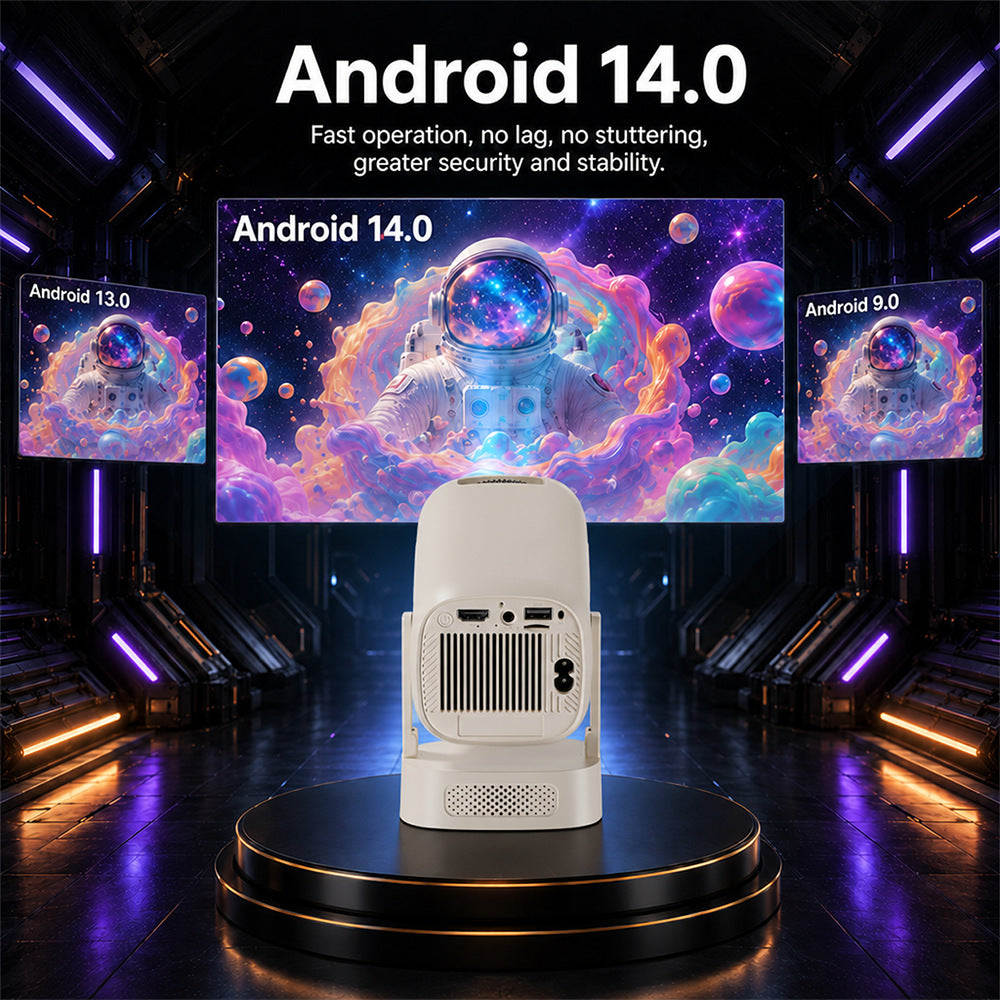 V5 Portable Smart Projector 8K Video Decoding Android 14 Dual Band WiFi6 Bluetooth-compatible 5.2 KTV Karaoke Home Theater