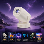 V5 Portable Smart Projector 8K Video Decoding Android 14 Dual Band WiFi6 Bluetooth-compatible 5.2 KTV Karaoke Home Theater