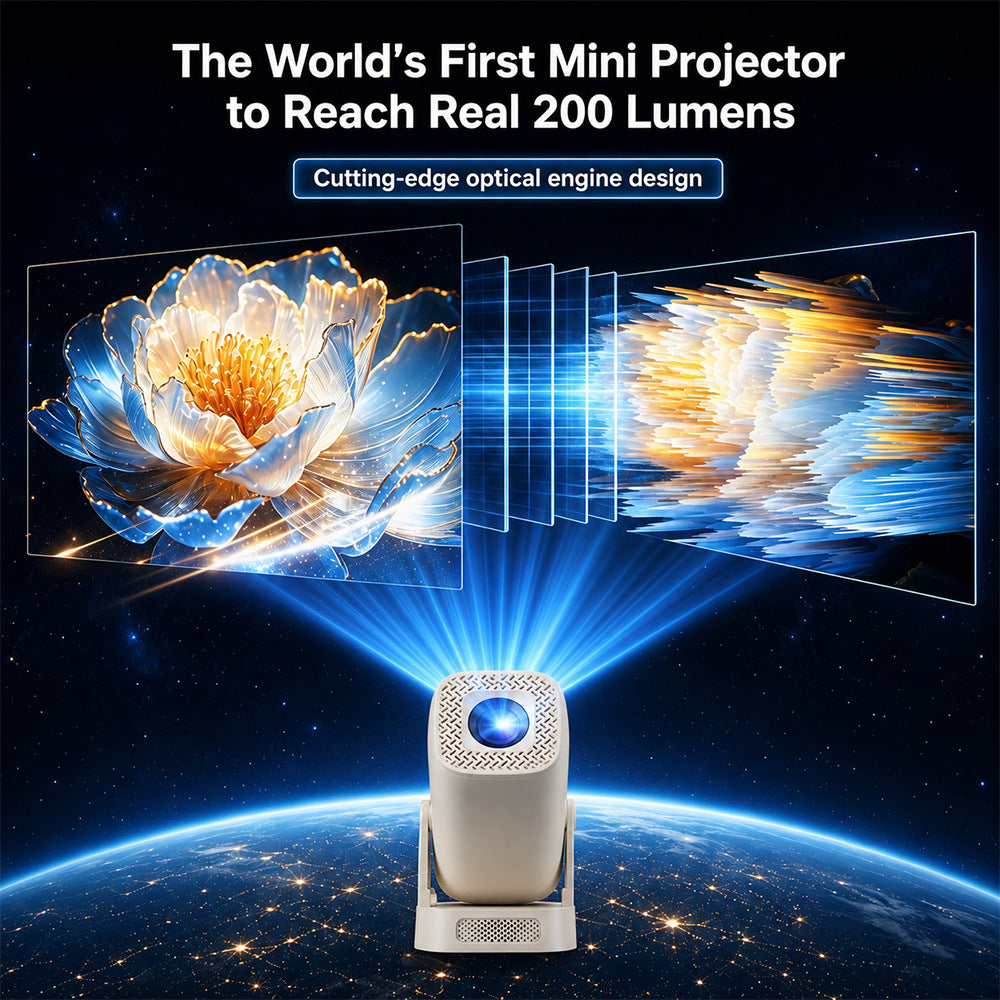 V5 Portable Smart Projector 8K Video Decoding Android 14 Dual Band WiFi6 Bluetooth-compatible 5.2 KTV Karaoke Home Theater