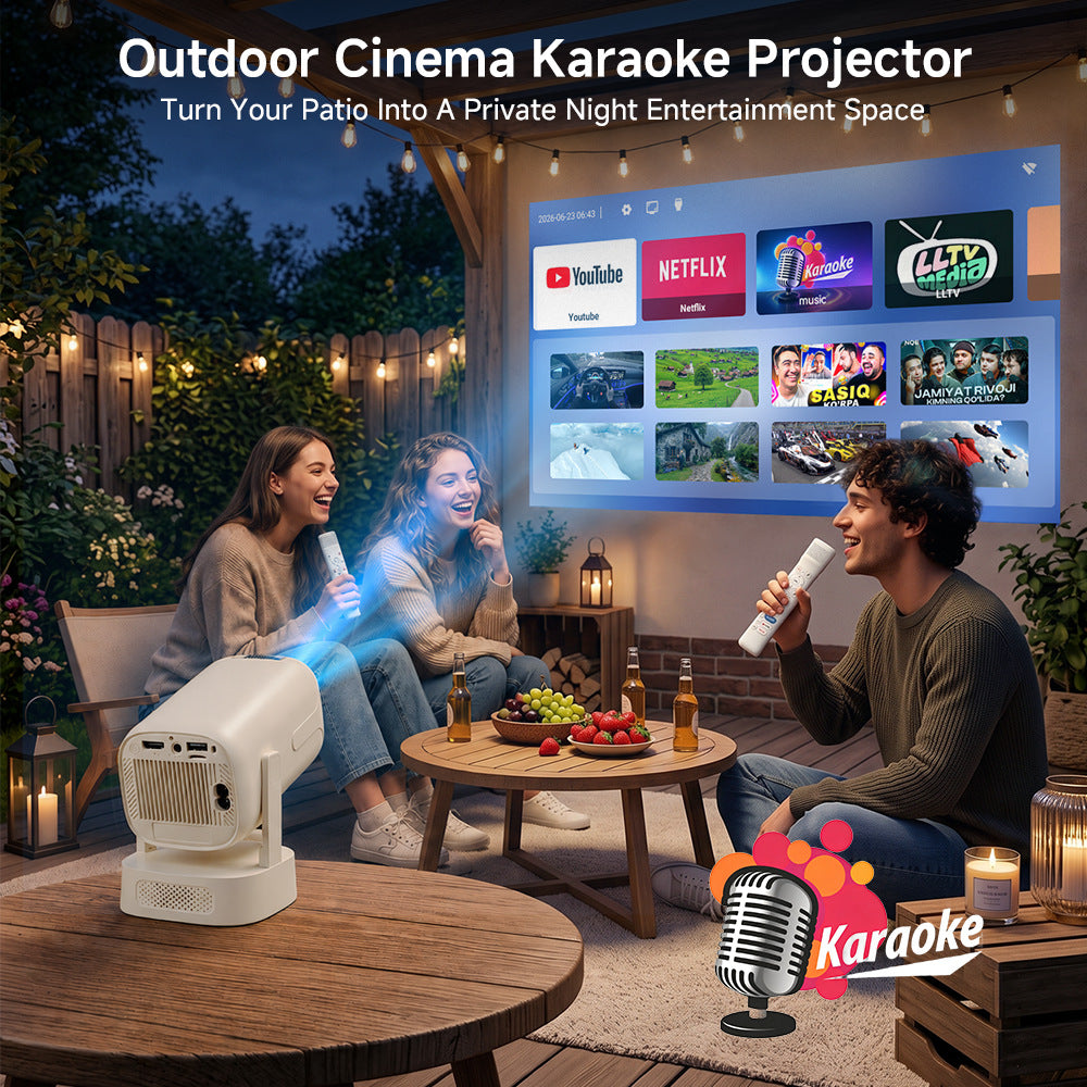 V5 Portable Smart Projector 8K Video Decoding Android 14 Dual Band WiFi6 Bluetooth-compatible 5.2 KTV Karaoke Home Theater