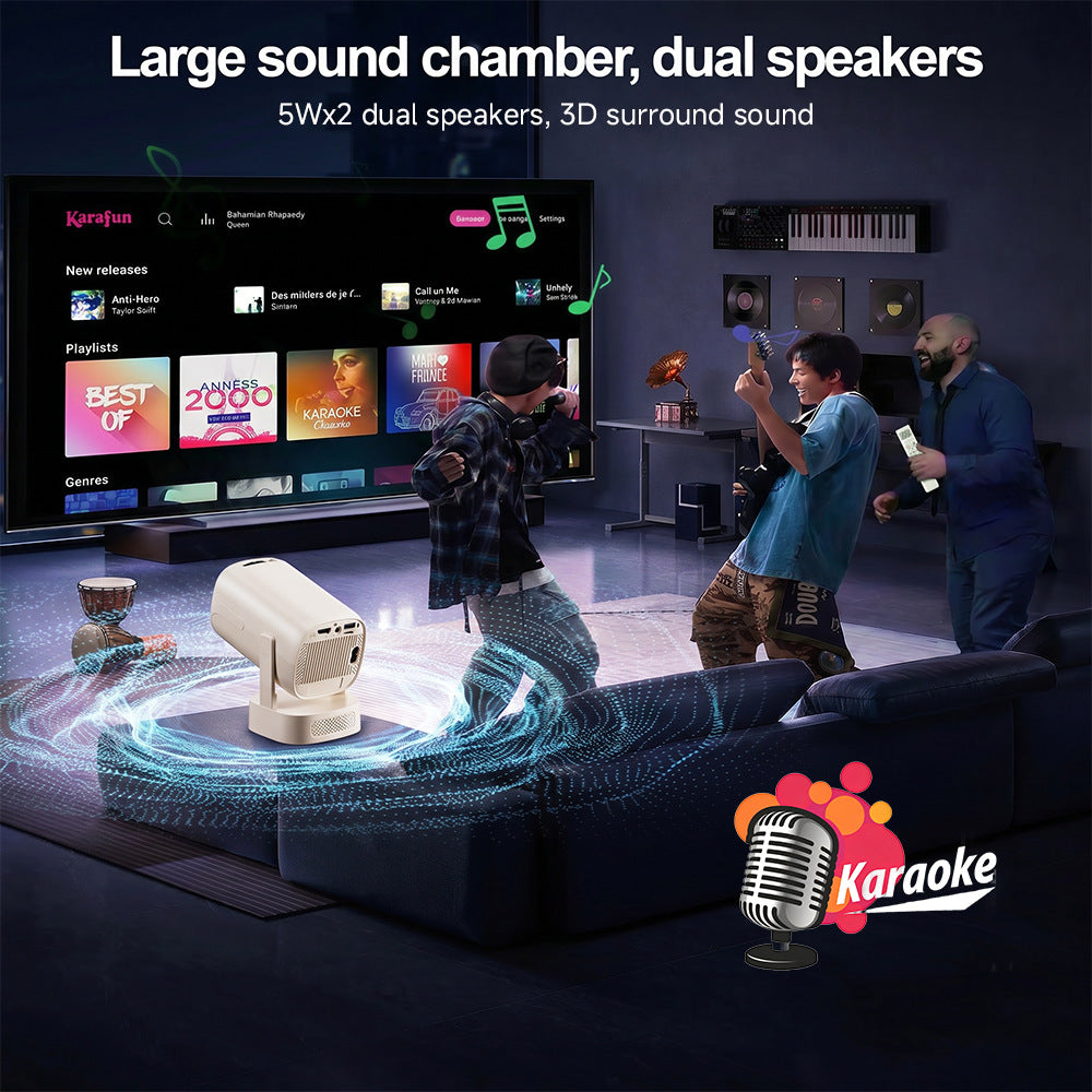 V5 Portable Smart Projector 8K Video Decoding Android 14 Dual Band WiFi6 Bluetooth-compatible 5.2 KTV Karaoke Home Theater