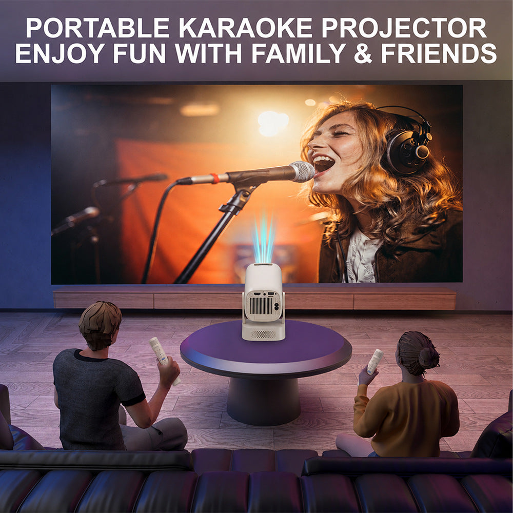 V5 Portable Smart Projector 8K Video Decoding Android 14 Dual Band WiFi6 Bluetooth-compatible 5.2 KTV Karaoke Home Theater