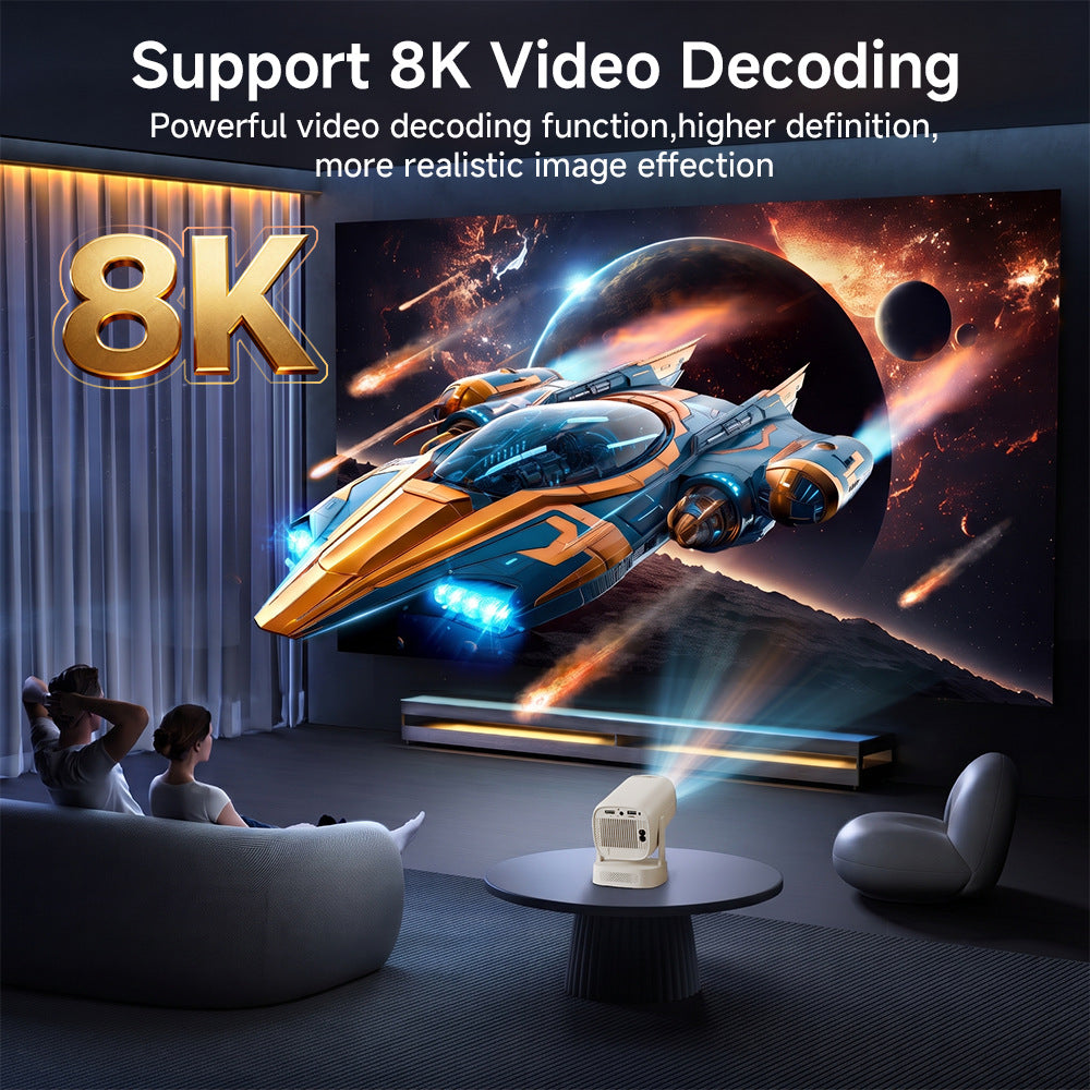 V5 Portable Smart Projector 8K Video Decoding Android 14 Dual Band WiFi6 Bluetooth-compatible 5.2 KTV Karaoke Home Theater
