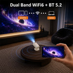 V5 Portable Smart Projector 8K Video Decoding Android 14 Dual Band WiFi6 Bluetooth-compatible 5.2 KTV Karaoke Home Theater