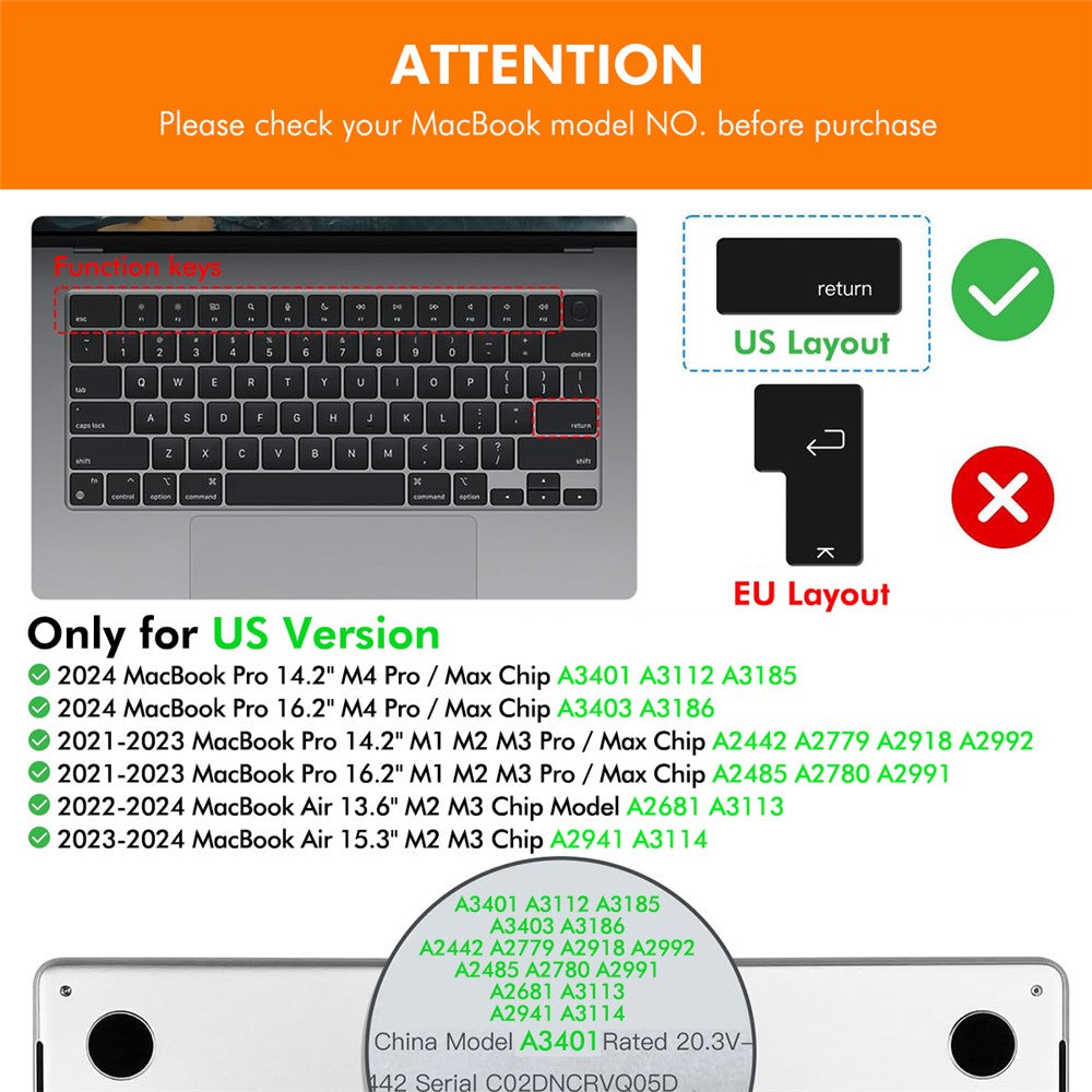 ENKAY MacBook Pro 14.2 / Pro 16.2 / Air 13.6 / Air 15.3 US Version Keyboard Cover Soft Silicone Protective Film