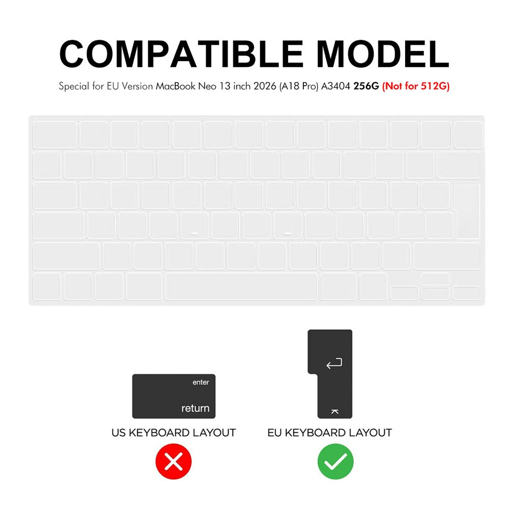 ENKAY for MacBook Neo 13 inch (2026) A3404 EU Version Layout Keyboard Cover Ultra-thin TPU Film Dustproof Cover